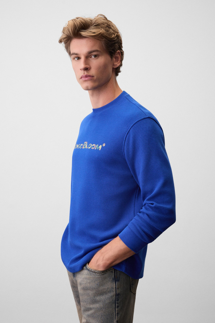JURO Erkek Organik Pamuklu Uzun Kollu Mavi T-Shirt