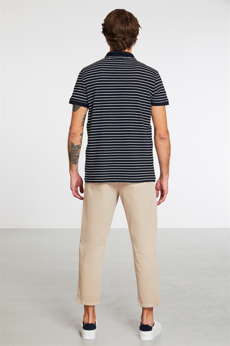 JUSTIN Erkek Lacivert Nakışlı-İşlemeli Polo Yaka Slim Fit Polo Yaka T-shirt