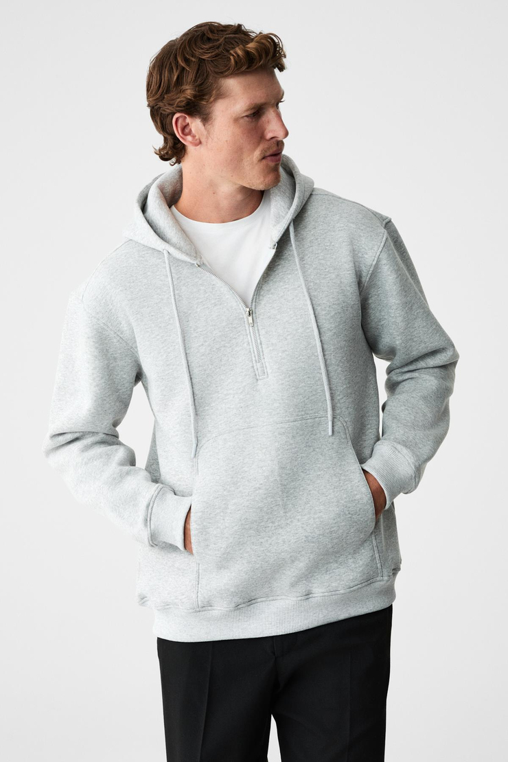 JUSTUS Erkek Kapüşonlu Kanguru Cepli Fermuar Yakalı Grimelanj Sweatshirt