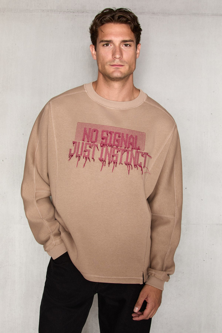 KAEL Erkek Önü Nakış Detaylı Şardonlu Vizon - Bej Sweatshirt