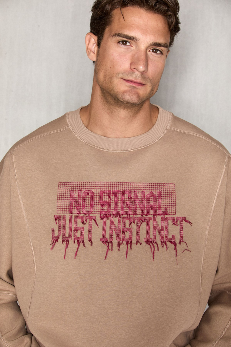 KAEL Erkek Önü Nakış Detaylı Şardonlu Vizon - Bej Sweatshirt