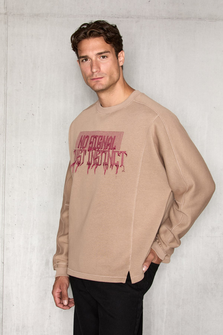 KAEL Erkek Önü Nakış Detaylı Şardonlu Vizon - Bej Sweatshirt