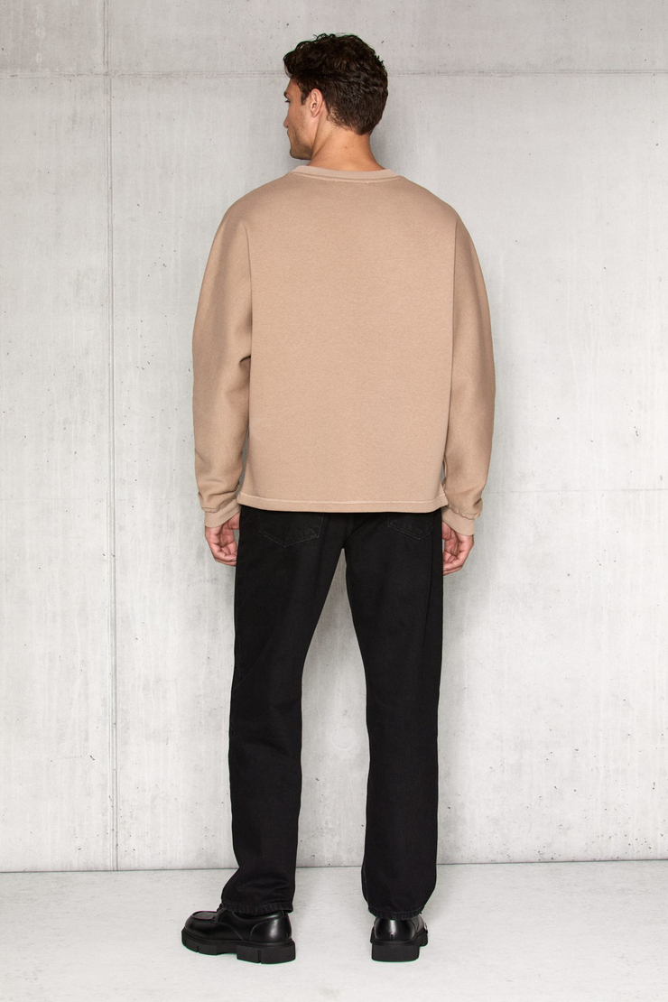 KAEL Erkek Önü Nakış Detaylı Şardonlu Vizon - Bej Sweatshirt