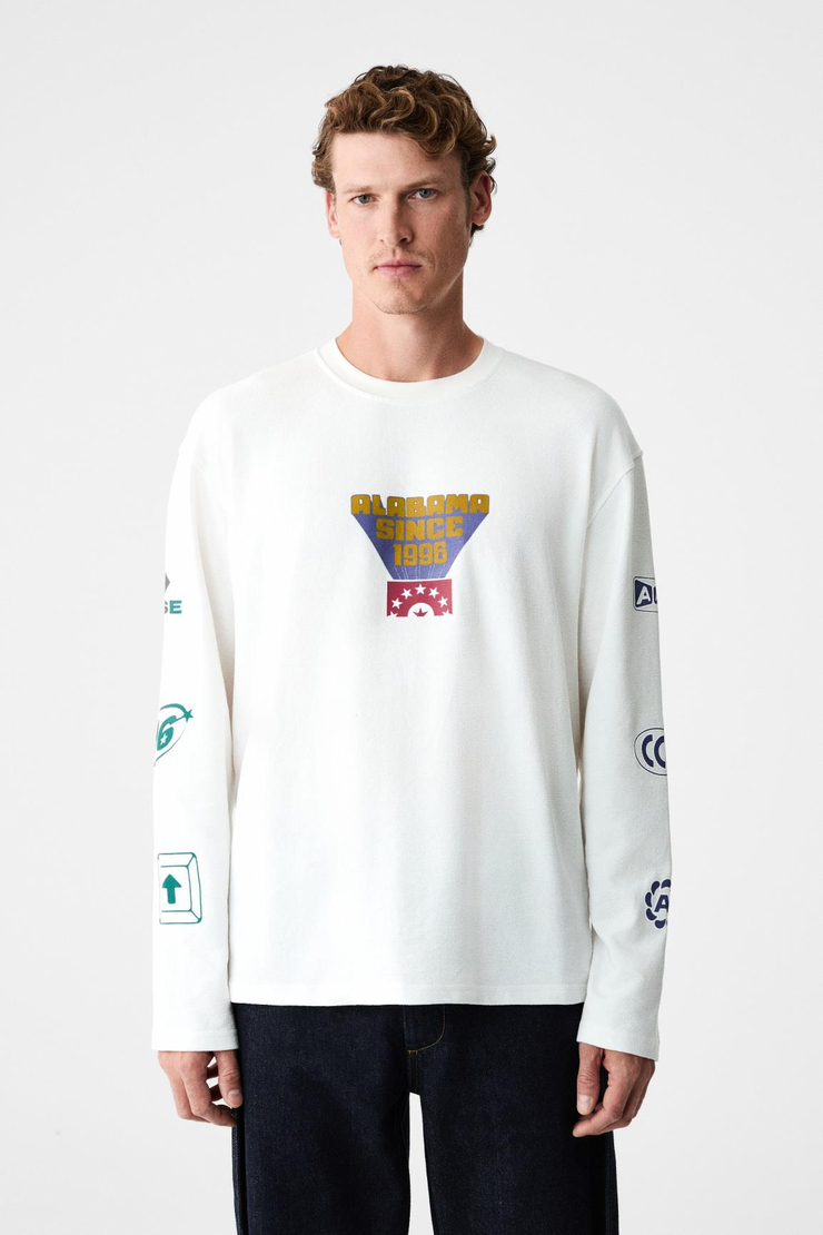 KALIMERA Erkek %100 Organik Pamuklu Bisiklet Yakalı Uzun Kollu Beyaz T-Shirt