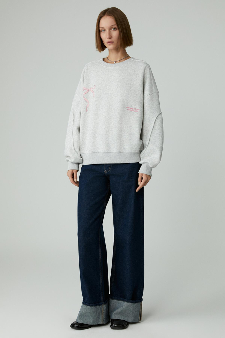 KARME Kadın Oversıze Şardonlu Baskılı Açık Gri Sweatshirt