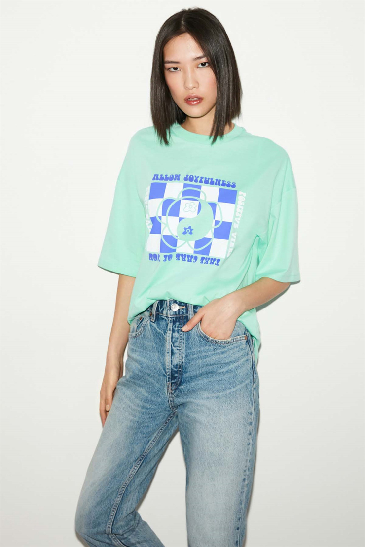 KASSİA Örme Oversize Mint Yeşil  T-Shirt