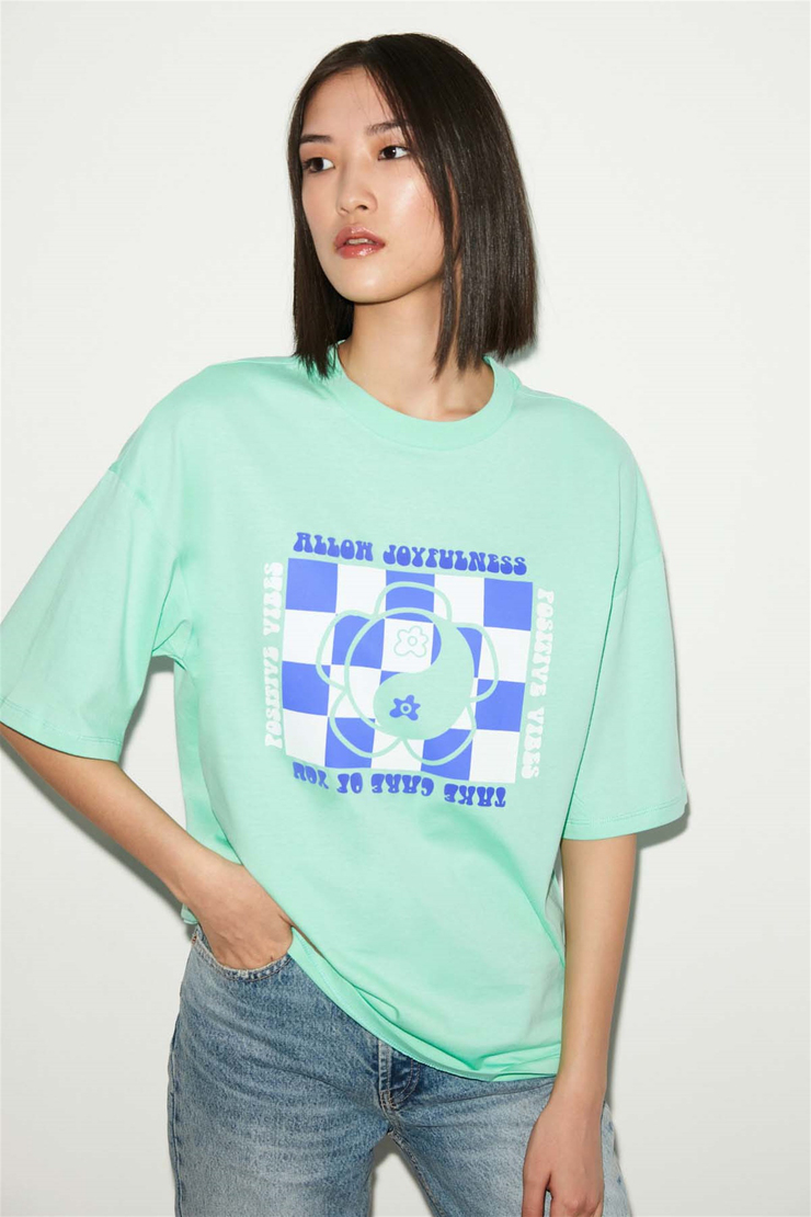 KASSİA Örme Oversize Mint Yeşil  T-Shirt