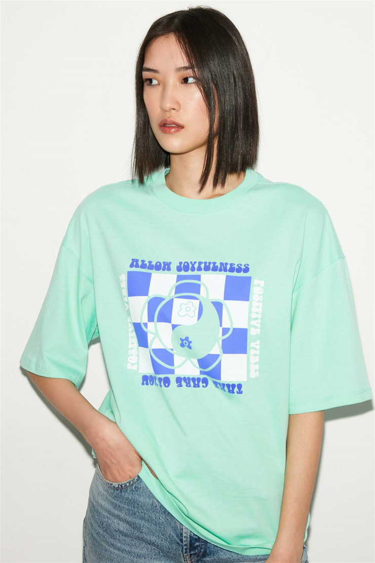 KASSİA Örme Oversize Mint Yeşil  T-Shirt