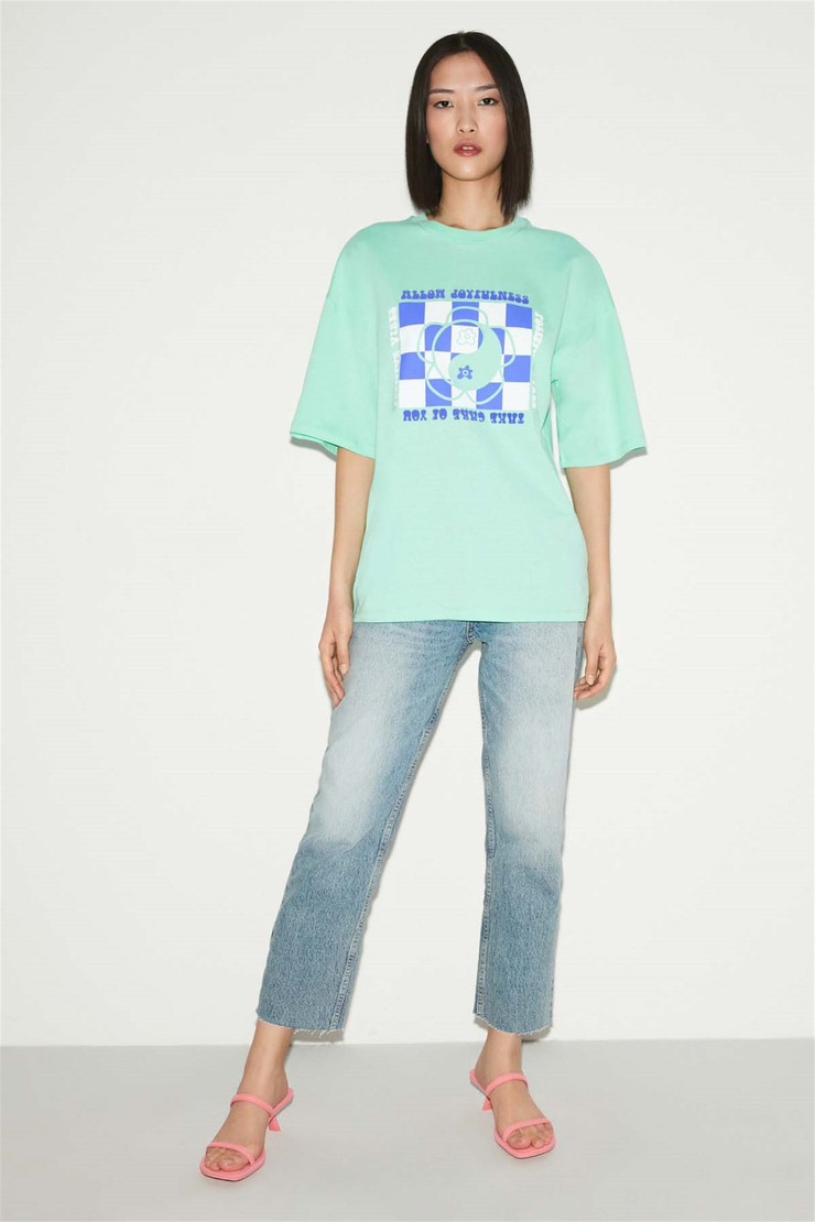 KASSİA Örme Oversize Mint Yeşil  T-Shirt
