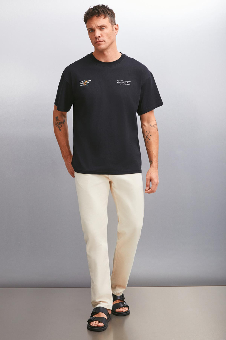 KASTEL Basic Regular Siyah Tekli T-Shirt