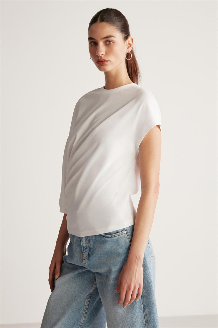 KATIE Örme Relaxed Beyaz  T-Shirt