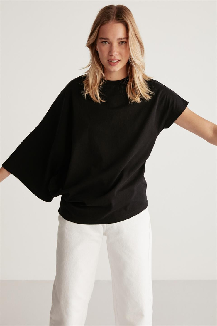 KATIE Örme Relaxed Siyah  T-Shirt