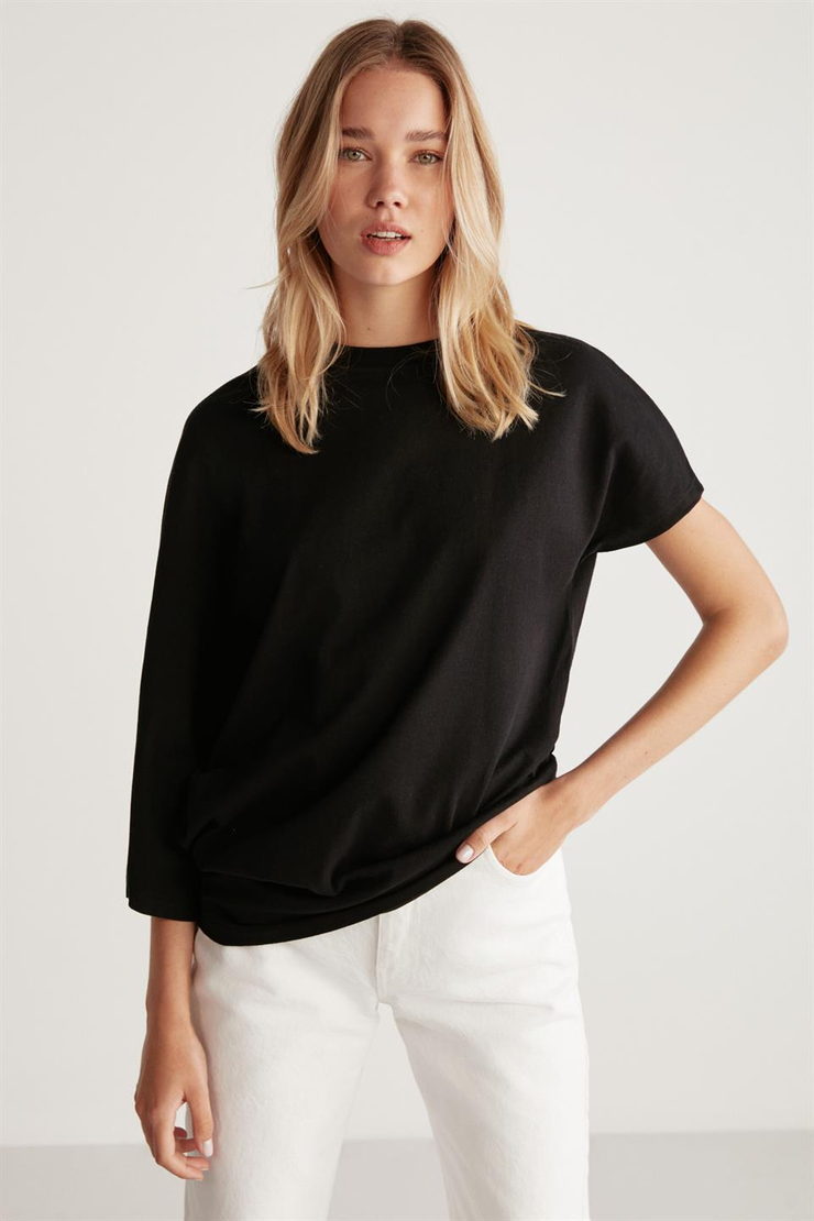 KATIE Örme Relaxed Siyah  T-Shirt