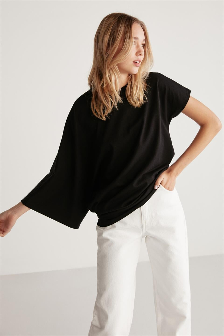 KATIE Örme Relaxed Siyah  T-Shirt