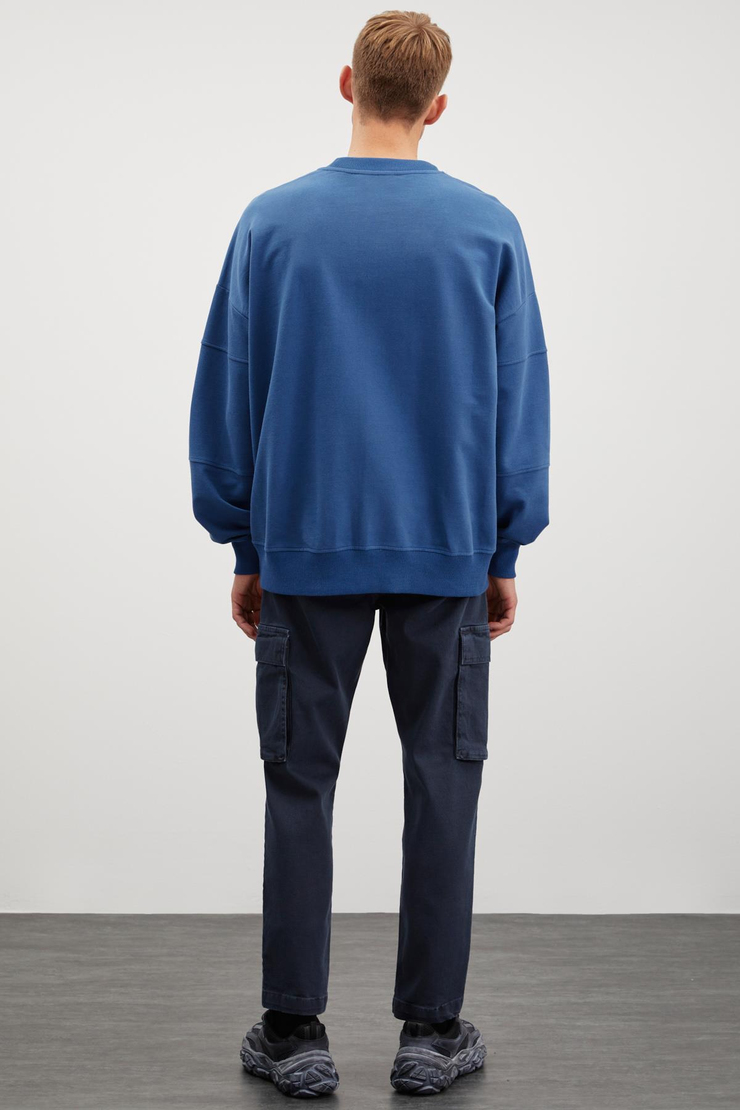 KAYLEN  Oversize Mavi Tekli Sweatshirt
