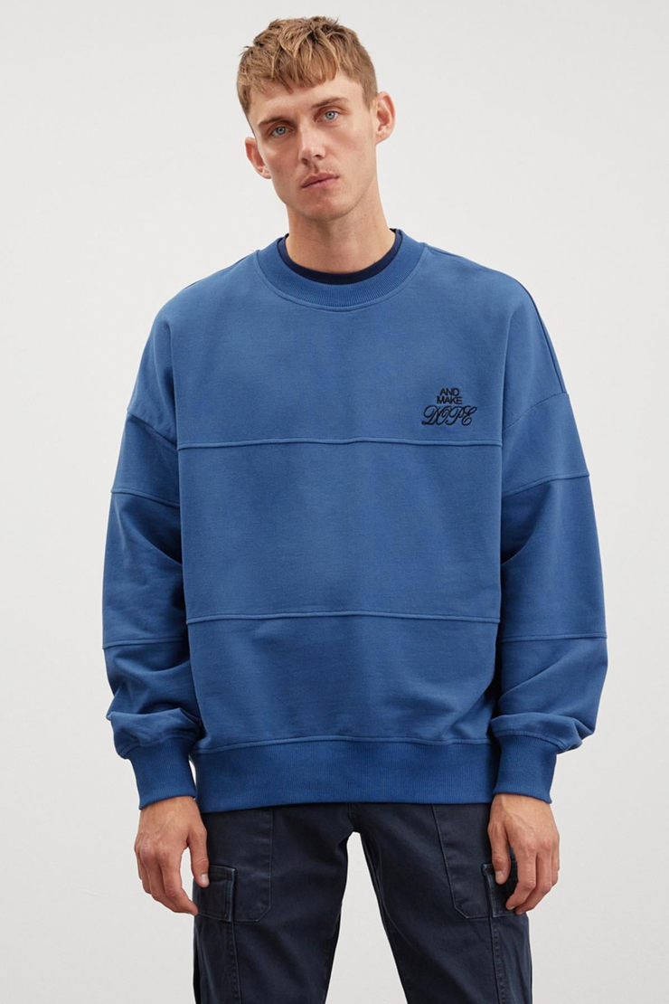 KAYLEN  Oversize Mavi Tekli Sweatshirt