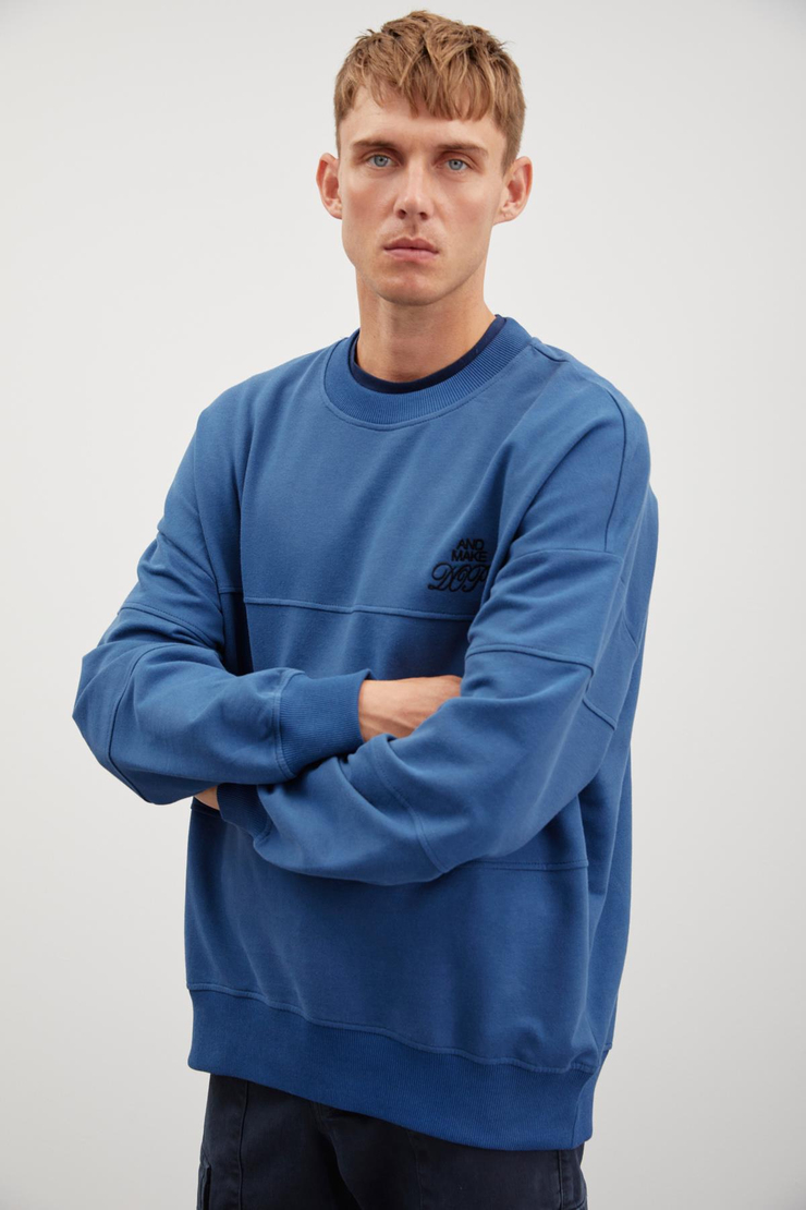 KAYLEN  Oversize Mavi Tekli Sweatshirt