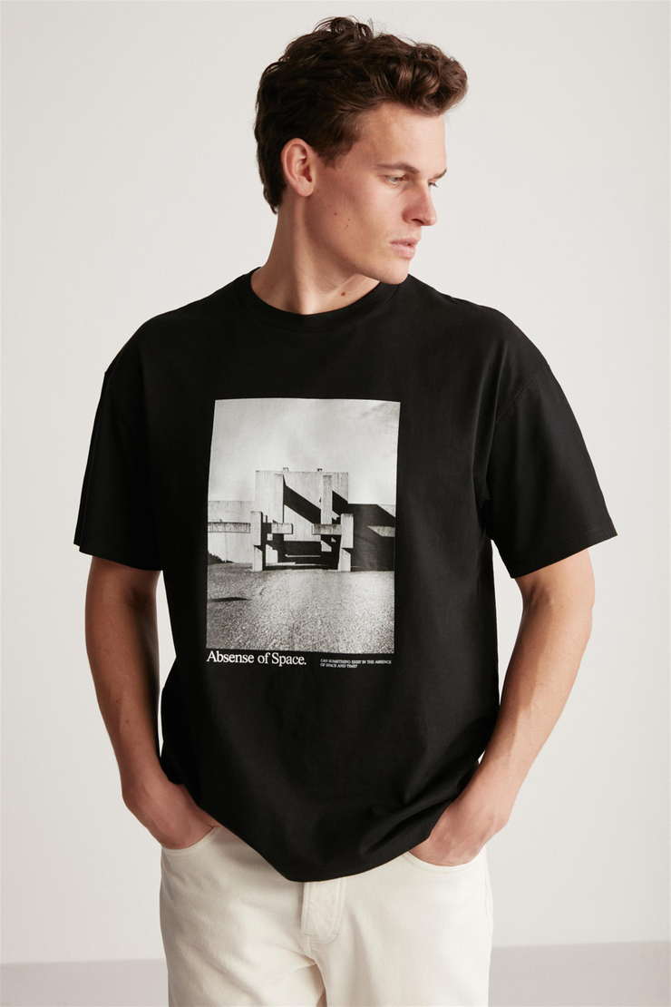 KEITH Örme Oversize Siyah Tekli T-Shirt