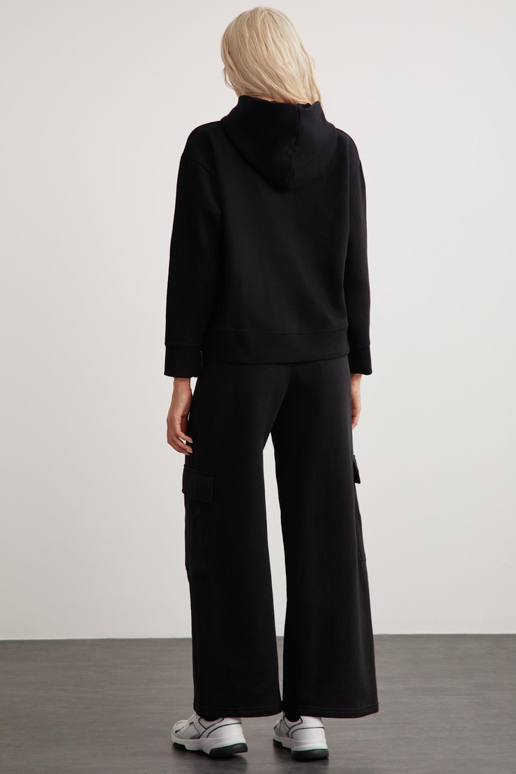 KEMBERLY Kadın Kapüşonlu Relaxed Kalıp Basic Siyah Sweatshirt
