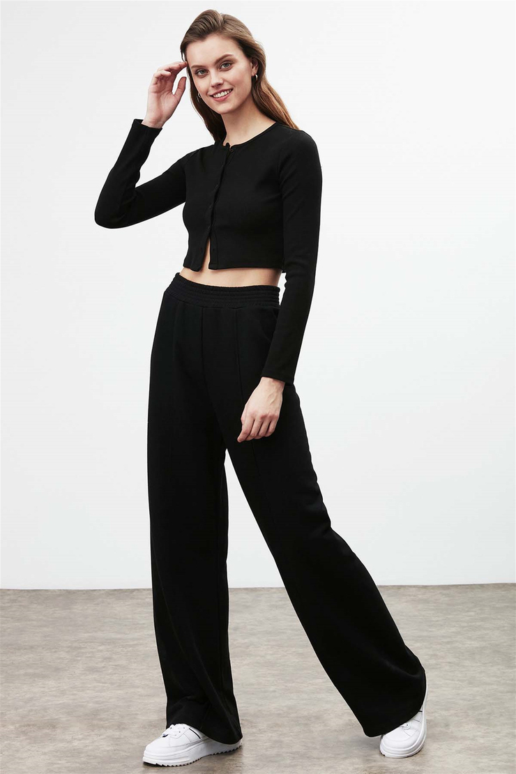 KENDRA Kaşkorse Crop Fit Siyah  Bluz