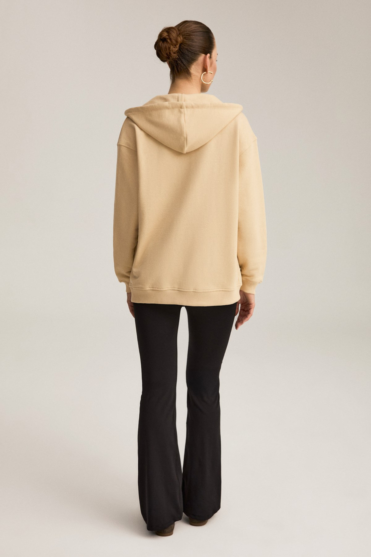 KESSI Kadın Oversize Organik Pamuklu Metal Fermuarlı Kapüşonlu Vanilya Sweatshirt