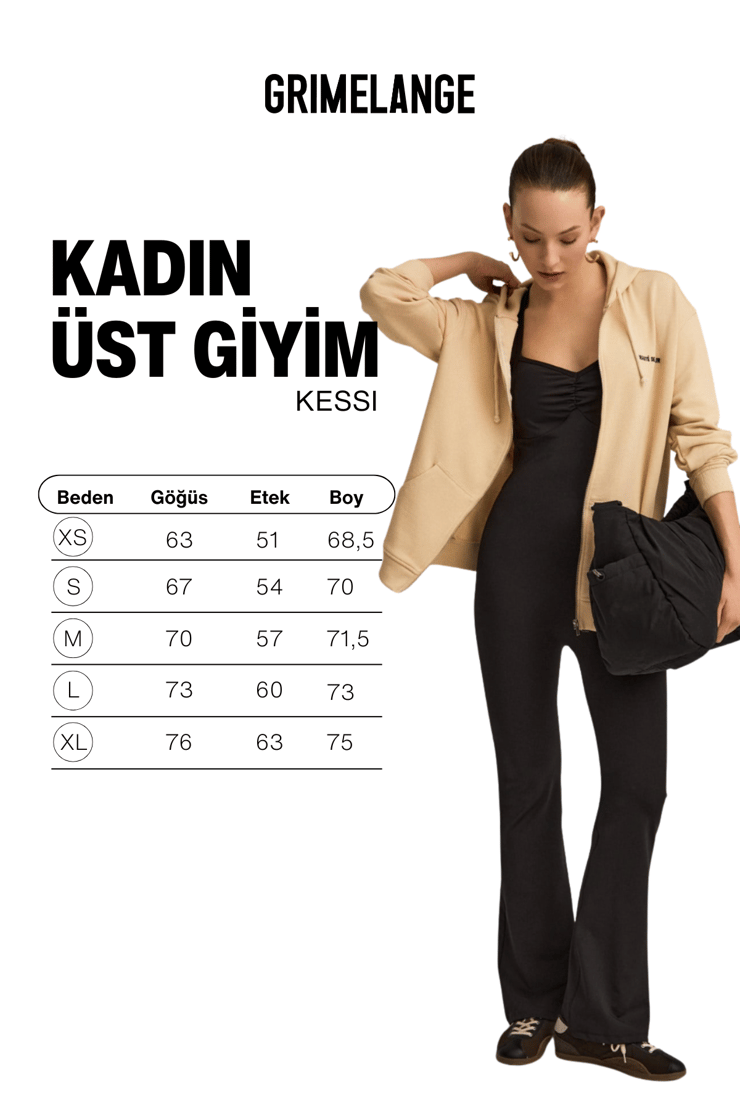 KESSI Kadın Oversize Organik Pamuklu Metal Fermuarlı Kapüşonlu Vanilya Sweatshirt
