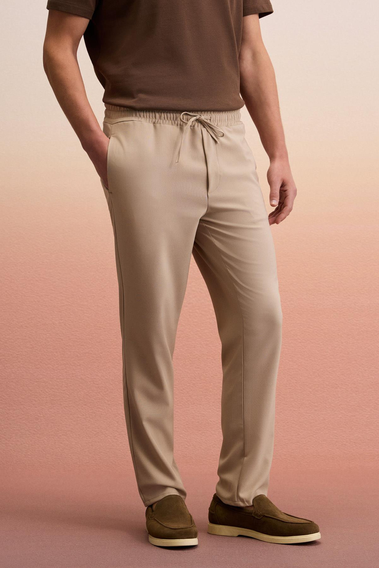 KHORN Erkek Relaxed Bağcıklı Normal Paça Bej Pantolon