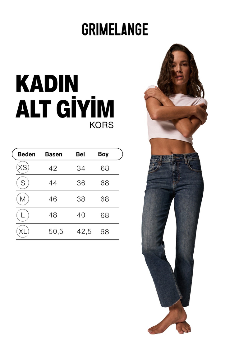 KORS Kadın Yüksel Bel Kısa Paça Likralı Jean Mavi Pantolon
