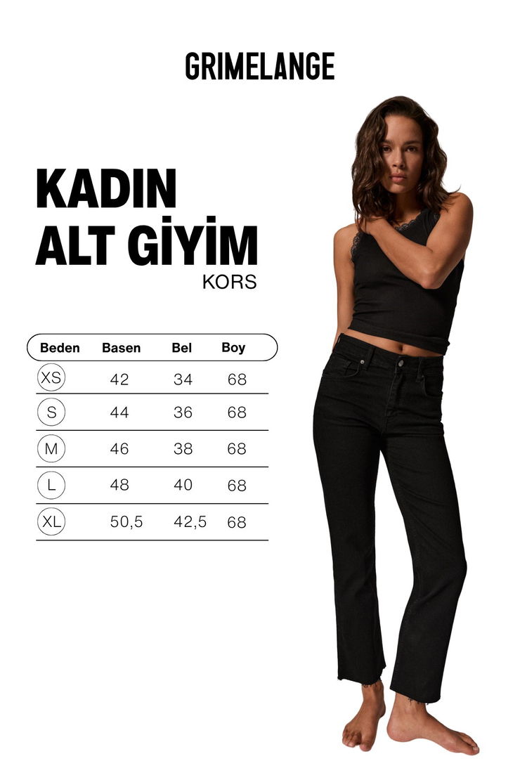 KORS Kadın Yüksel Bel Kısa Paça Likralı Jean Siyah Pantolon