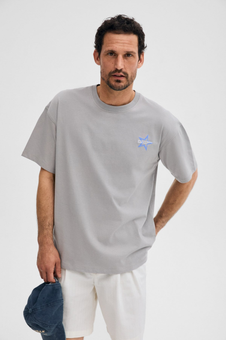 KORVEN Erkek %100 Organik Pamuklu Yuvarlak Yakalı Baskı Detaylı Regular Fit Koyu Gri T-Shirt