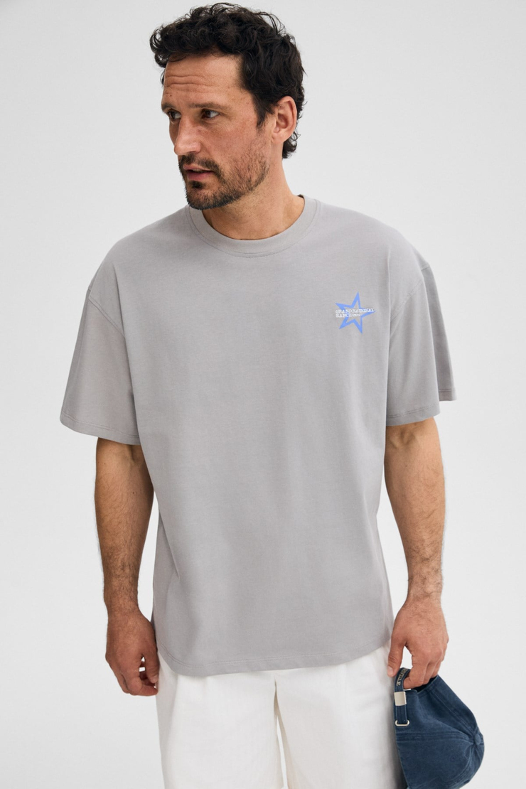 KORVEN Erkek %100 Organik Pamuklu Yuvarlak Yakalı Baskı Detaylı Regular Fit Koyu Gri T-Shirt