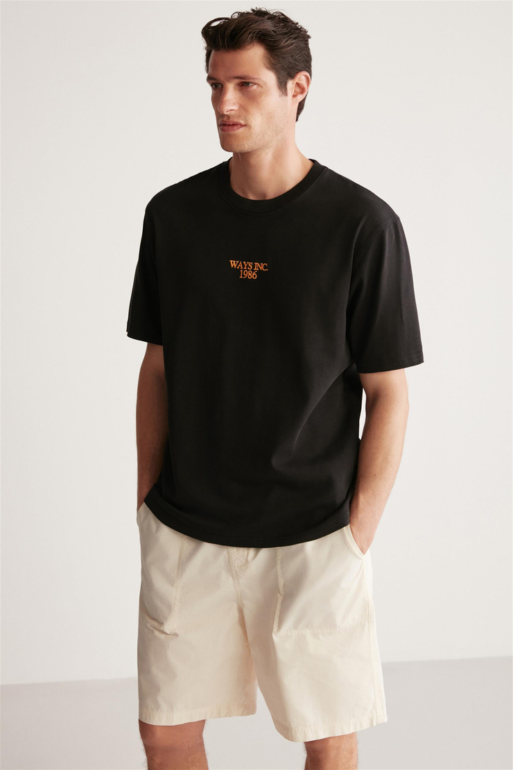 KYLEE Örme Oversize Siyah Tekli T-Shirt