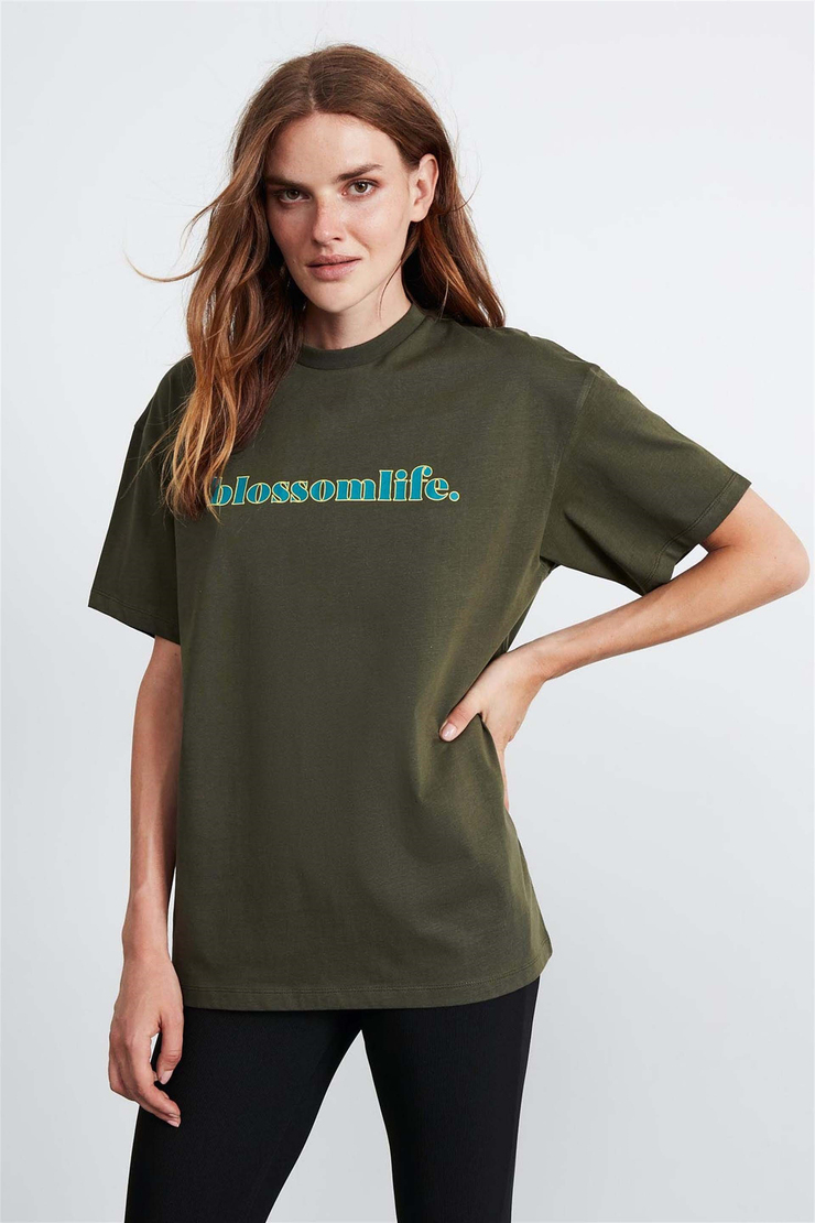 KYLIE Örme Oversize Haki  T-Shirt