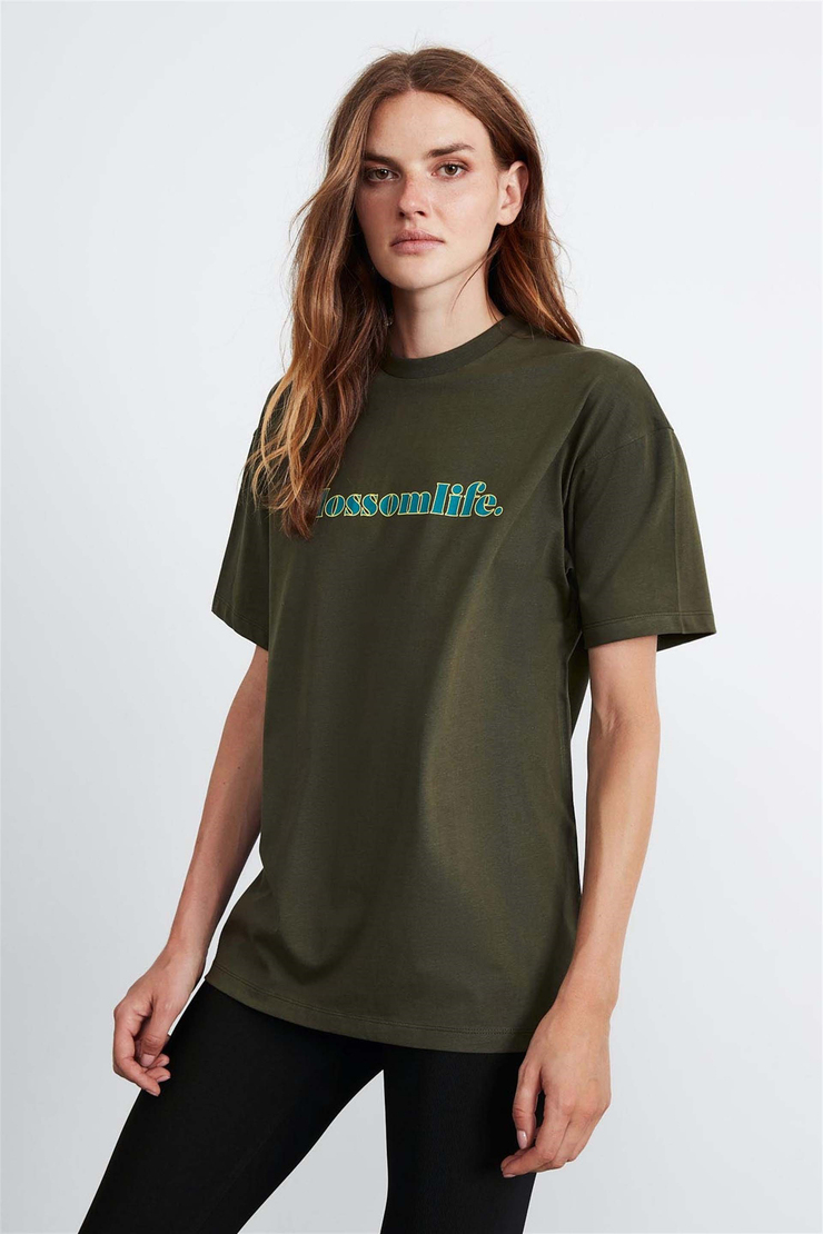 KYLIE Örme Oversize Haki  T-Shirt
