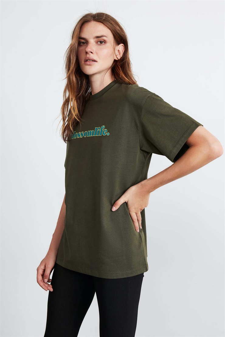 KYLIE Örme Oversize Haki  T-Shirt