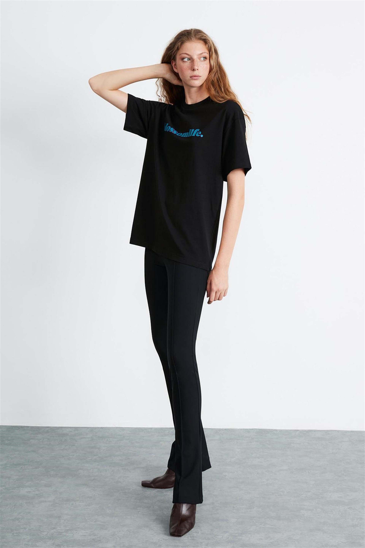 KYLIE Örme Oversize Siyah  T-Shirt
