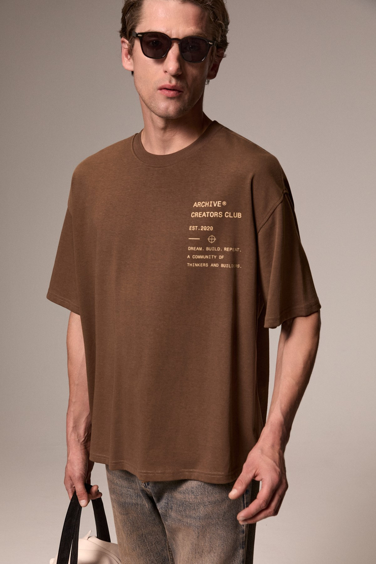 KYREN Erkek Organik Pamuklu Önü Ve Arkası Baskılı Yuvarlak Yaka Haki T-Shirt