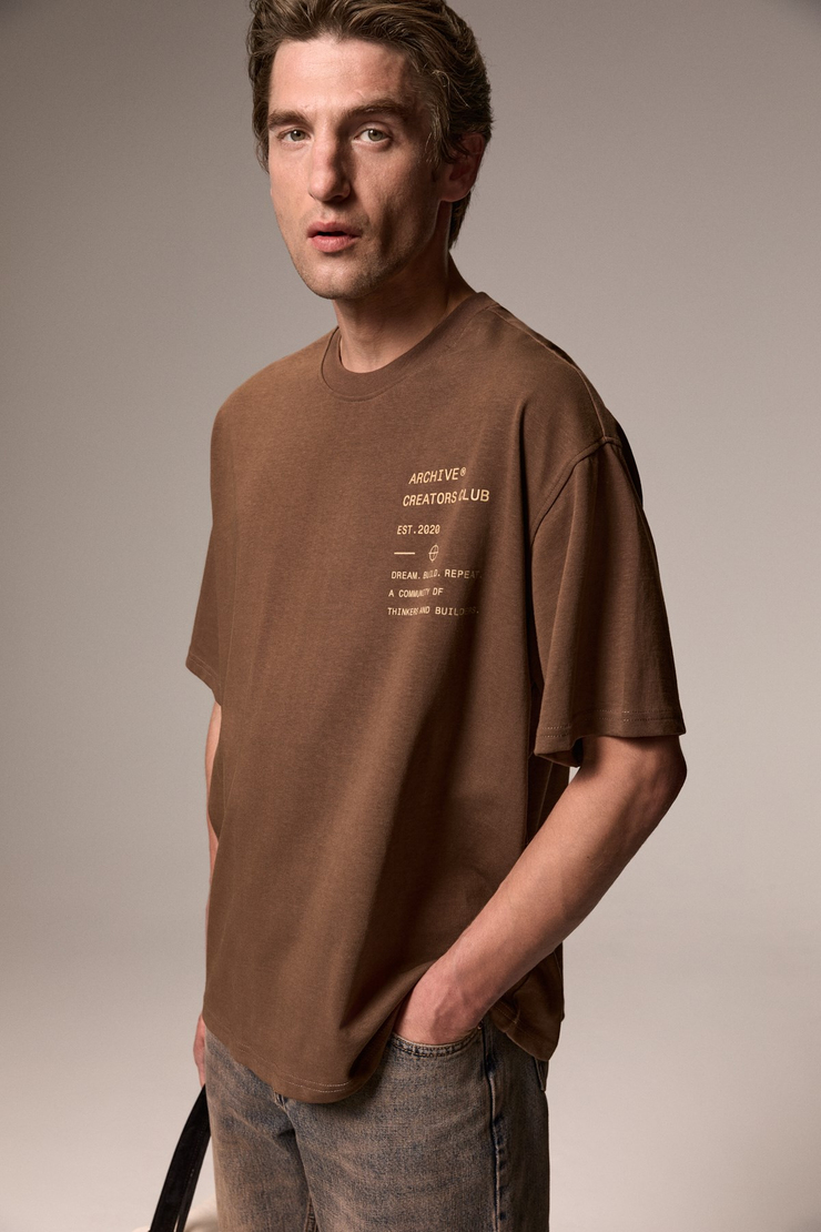 KYREN Erkek Organik Pamuklu Önü Ve Arkası Baskılı Yuvarlak Yaka Haki T-Shirt