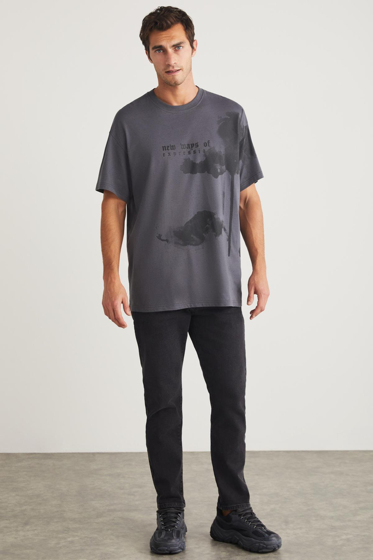 KYRIE Basic Oversize Gri Tekli T-Shirt