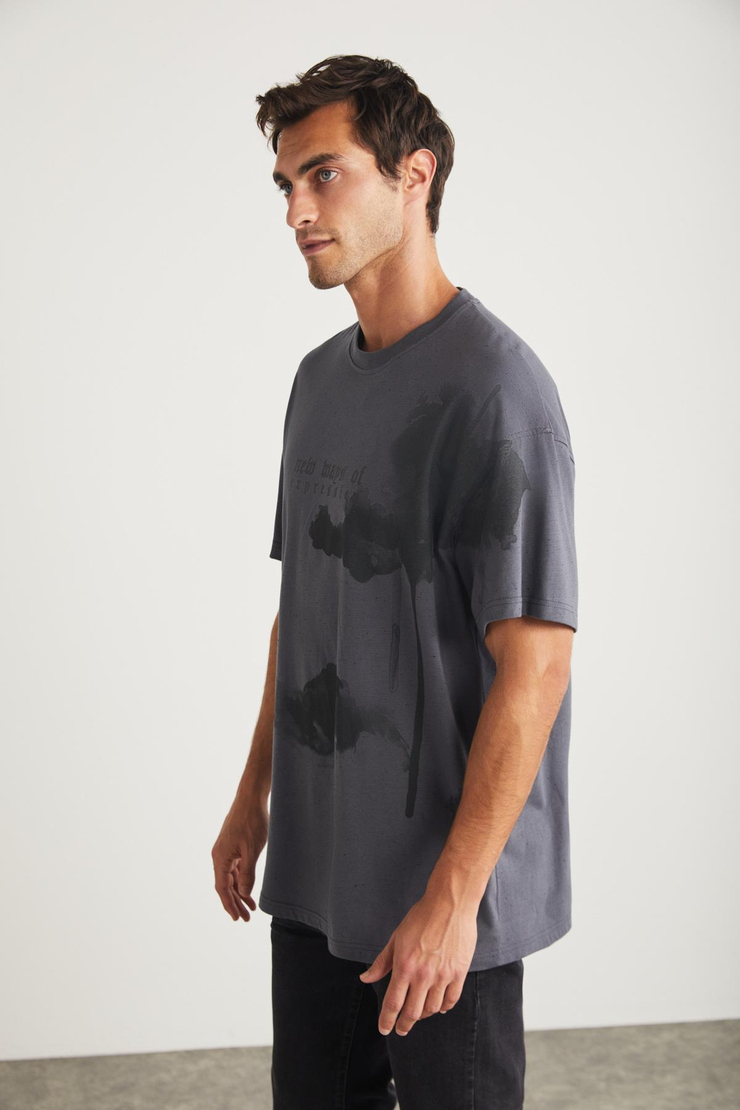 KYRIE Basic Oversize Gri Tekli T-Shirt