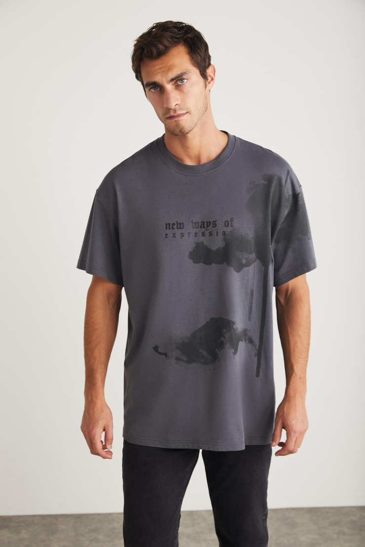 KYRIE Basic Oversize Gri Tekli T-Shirt