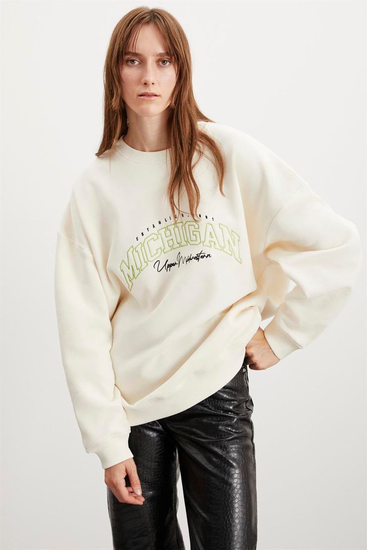 LACEY  Oversize Ekru Tekli Sweatshirt