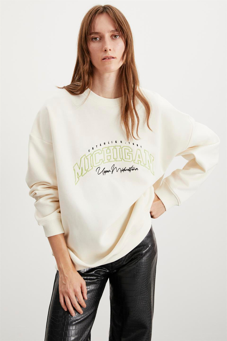 LACEY  Oversize Ekru Tekli Sweatshirt
