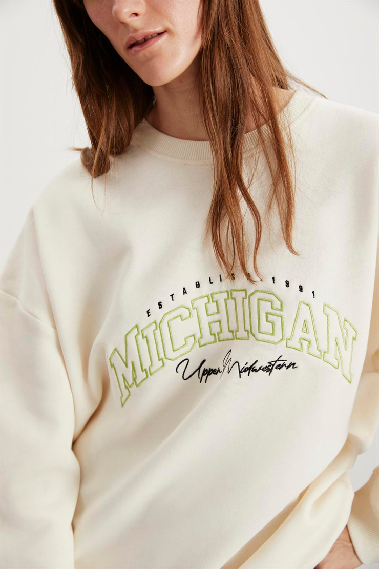 LACEY  Oversize Ekru Tekli Sweatshirt