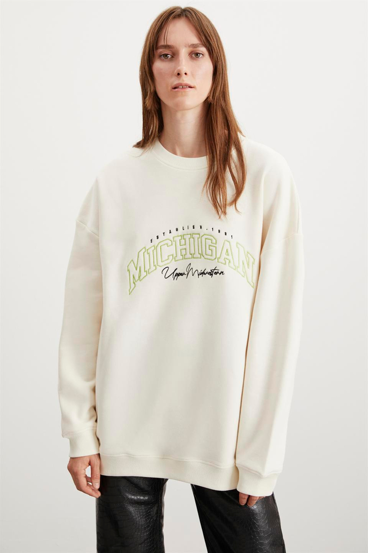 LACEY  Oversize Ekru Tekli Sweatshirt