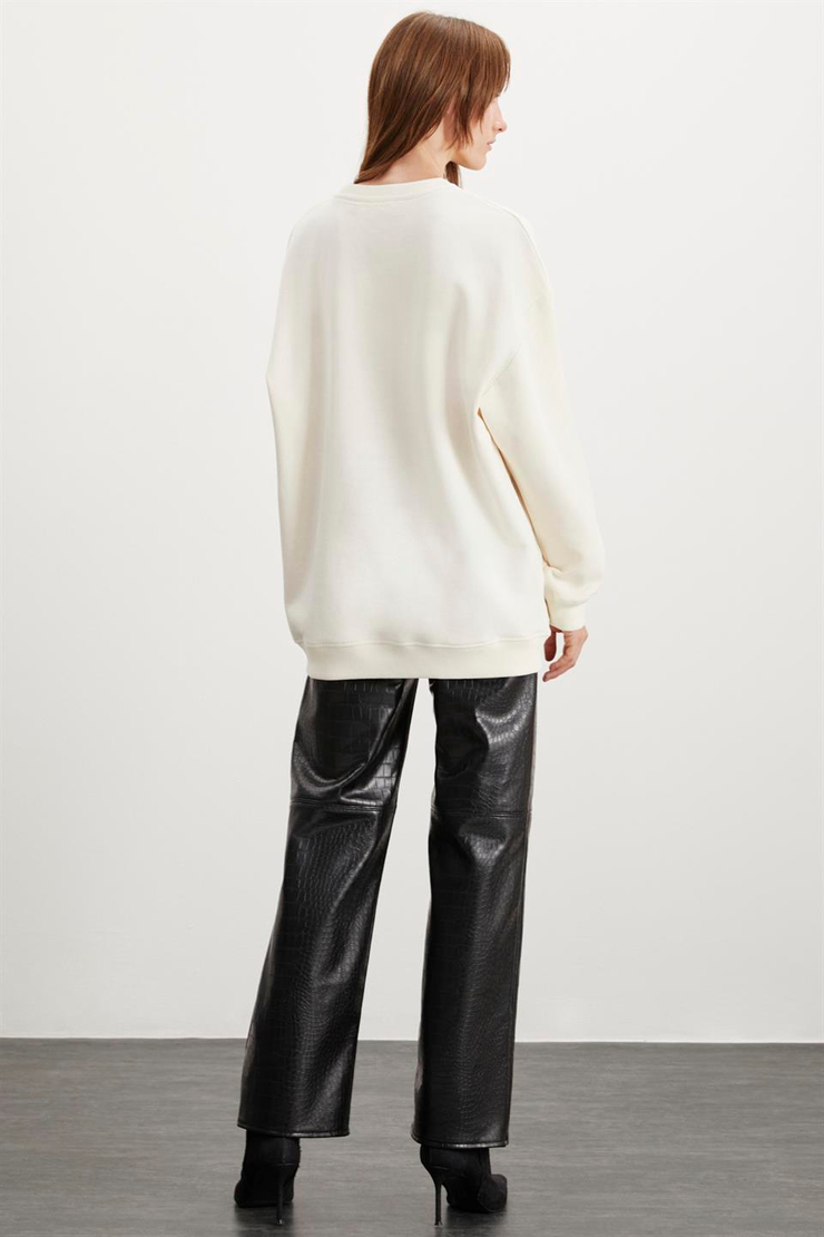 LACEY  Oversize Ekru Tekli Sweatshirt
