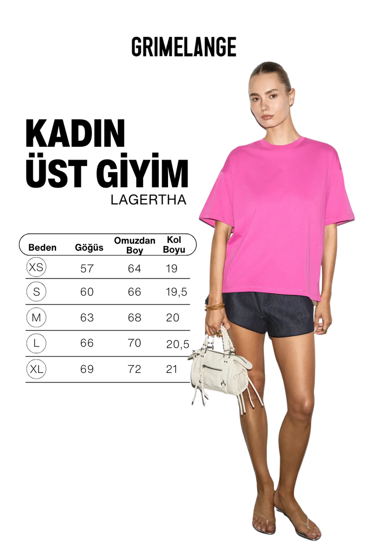 LAGERTHA Kadın %100 organik Pamuklu Kalın Dokulu Oversize Fit Yuvarlak Yakalı Fuşya T-Shirt