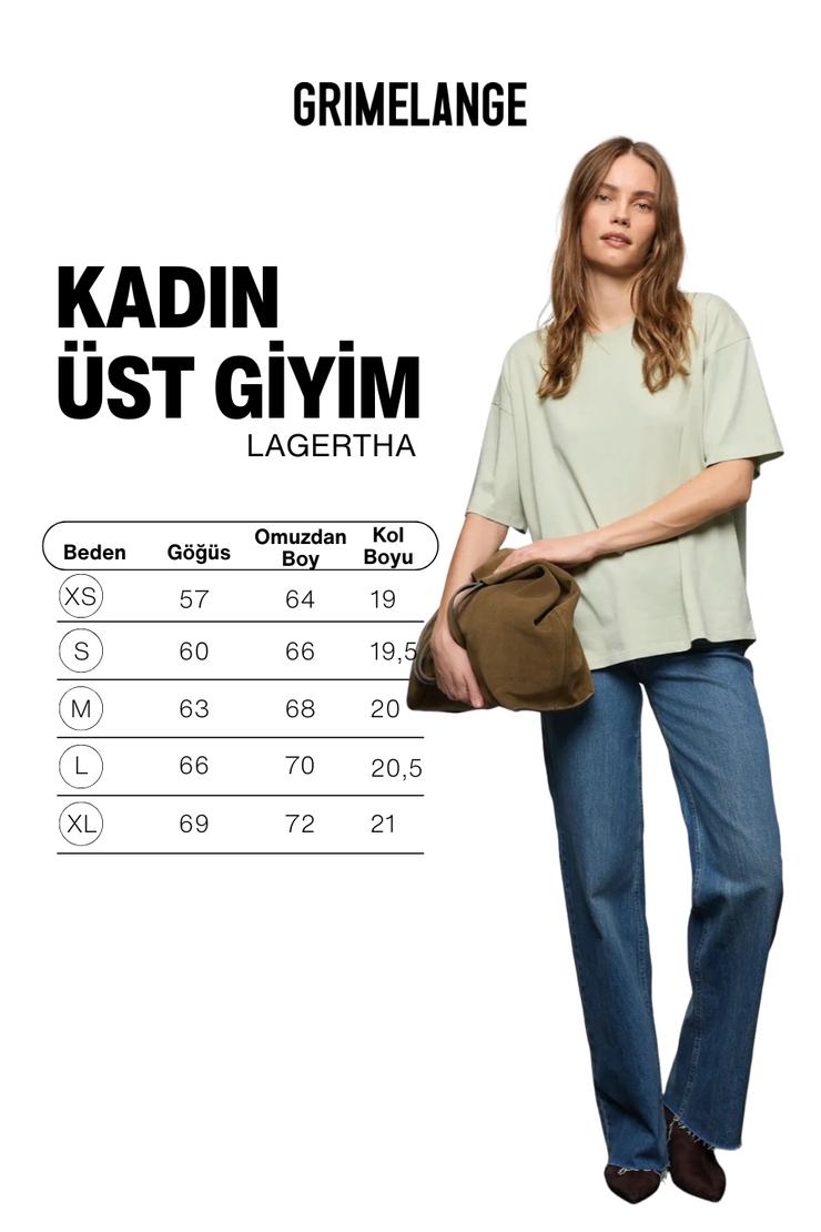LAGERTHA Kadın %100 organik Pamuklu Kalın Dokulu Oversize Fit Yuvarlak Yakalı Mint Yeşil T-Shirt