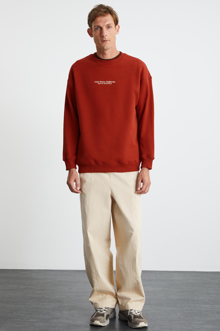LAMPARD  Oversize Kiremit Rengi Tekli Sweatshirt