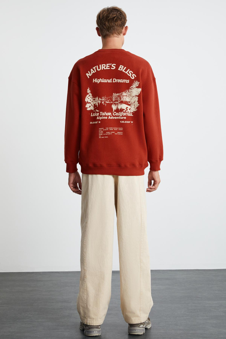 LAMPARD  Oversize Kiremit Rengi Tekli Sweatshirt